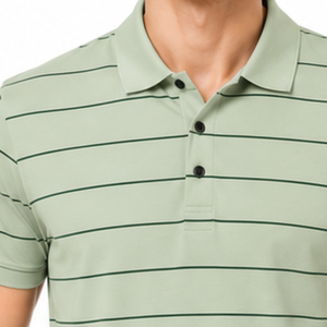 Polo homme élégant, best-seller, vert sauge et vert foncé, à fines rayures horizontales, manches courtes, col classique. - Product Image 3
