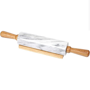 Rodillo de amasar de madera y mármol con mangos de madera en soporte, color mármol natural, con relieve, al precio más bajo. - Product Image 5