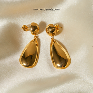 Boucles d'oreilles en forme de goutte d'eau en acier inoxydable plaqué or pour femmes, bijoux vintage à la mode, cadeau, à porter pour les fêtes - Product Image 2