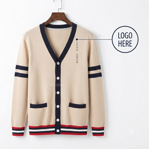 Cosh International Acrylic Sisterhood Sorority V Neck Stylish Women Winter Wear <b>Cardigan</b> Beige <b>Navy</b> Trim Knitted Sweater - Product Image 5