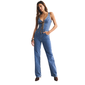 Mono vaquero de pierna ancha para mujer, moda premium, fabricante y proveedor OEM ODM - Product Image 1