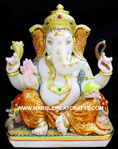 Statue indienne de meilleure qualité faite à la main en marbre blanc brillant seigneur Ganesh assis pour la maison et le culte du Temple avec décoration de la maison - Product Image 4
