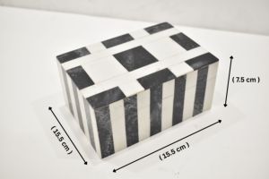 Premium Black & White Checkered Resin Storage <b>Box</b> with Striped Base Decorative Tabletop Organizer with Lid - Product Image 6
