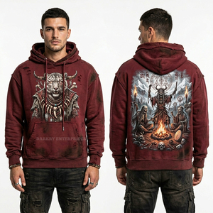 Sweat à capuche vert effet délavé pour homme, motif squelette byzantin en mosaïque, streetwear, coupe oversize, effet usé, fabricant - Product Image 4