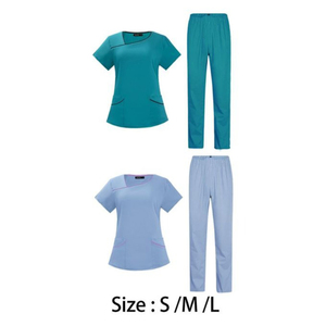 Women's Fashion Medical Scrubs Set Asymmetric Neck Contrast Piping <b>Top</b> Elastic Pants Nurse Uniform Hospital Wholesale OEM - Product Image 2