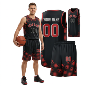 Maillot de basket-ball personnalisé sublimé noir et rouge sans manches col en V coupe athlétique unisexe adulte impression du nom de l'équipe - Product Image 2