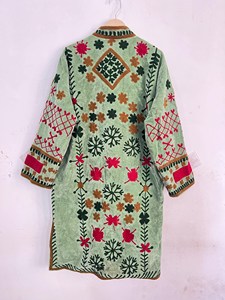 Chaqueta Larga de Terciopelo con Bordado Suzani para Mujer, Diseño Floral, Estilo Bohemio, Manga Larga, Cuello Alto, Ropa de Abrigo para Invierno - Product Image 3