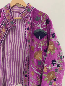 Chaqueta Bomber de Terciopelo de Algodón con Bordado Floral Suzani, Reversible, Estilo Boho Vintage, Talla Única, para Otoño e Invierno, Precio de Fábrica - Product Image 5