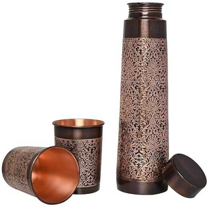 Best Quality 100%Pure <b>Copper</b> Water <b>Bottle</b> with Glass Leak Proof Ayurvedic <b>Bottle</b> for Daily <b>Drinking</b> Travel & Home BPA - Product Image 2