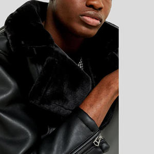 Chaqueta de Cuero Genuino Negra Personalizada para Hombre, con Cuello de Piel Sintética, Estilo Motero, Abrigo Grueso de Invierno, Cálido y Suave, de Piel de Oveja - Product Image 3