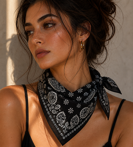 Bandana en coton noir audacieux pour hommes et femmes, foulard unisexe à motif Paisley pour le streetwear quotidien, les voyages, les festivals et les usages quotidiens ! - Product Image 5