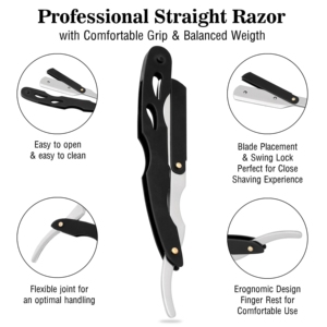 New Arrival Hot Sale Stainless Steel <b>Straight</b> Razor OEM Service Custom Logo Wholesale MOQ Barber Shavette Foldable Blade Tool - Product Image 5