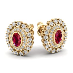 Boucles d'oreilles clous REYES en or massif 14 carats avec moissanite taille ovale 1 carat et rubis, cadeau de fiançailles, bijoux - Product Image 6