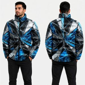 Red <b>White</b> Diagonal Stripe <b>Men</b> Puffer <b>Jacket</b> Polyester Thermal Secure Fit Long Lasting Winter <b>Men</b> Puffer <b>Jackets</b> - Product Image 3