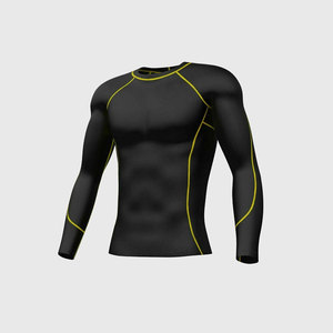 Men's Eco-Friendly <b>Black</b> <b>Long</b> <b>Sleeve</b> Compression Shirt Crew Neck Quick Dry Solid Spandex/Polyester Blend Fitness <b>Top</b> - Product Image 3