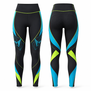 High Waist Full Length Yoga <b>Leggings</b> Geometric Print Sublimation Transfer Contrast <b>Stitch</b> Spandex Polyester Four-Way Stretch - Product Image 1
