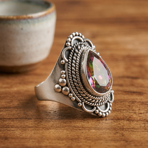 Pink Tourmaline <b>Ring</b> <b>925</b> Sterling <b>Silver</b> Rose &Yellow Gold Plated Vintage Boho Statement Handmade Gemstone Women Jewelry for Her - Product Image 6