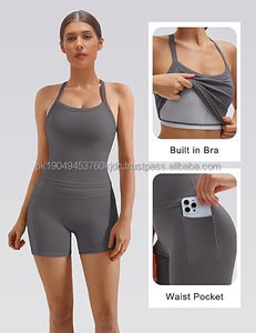 Women's 2-Piece Workout Sets High-Waisted Biker Shorts Pockets Built-in Bra Racerback <b>Tank</b> <b>Tops</b> V-Neck Breathable Anti-Bacterial - Product Image 2