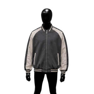 Blouson universitaire décontracté en laine anthracite avec fermeture éclair, en polaire, coupe droite, pour l'automne, en polyester et coton, avec des caractéristiques confortables - Product Image 1