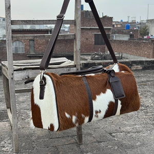 Sac de voyage en cuir véritable, style vintage, fermeture éclair, léger, fait main, grande capacité, unisexe, bagage à main - Product Image 1