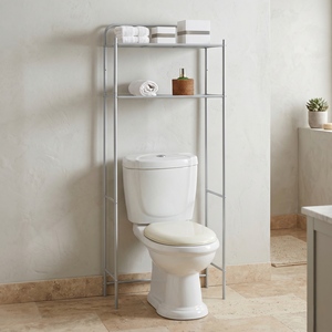 Étagère de salle de bain minimaliste en métal à 2 niveaux, support de rangement autoportant, design gain de place - Product Image 1