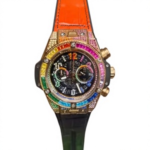 Montre colorée entièrement sertie de diamants, bracelet en cuir, style hip-hop, montre de luxe pour homme - Product Image 1