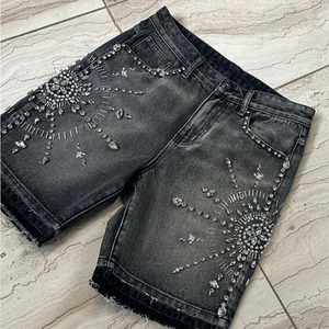 Shorts personnalisés pour hommes en strass, 100 % coton French Terry, longueur genou, teint uni, pour la gym et le sport, séchage rapide, taille élastique, luxe et tendance - Product Image 5