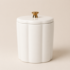 Elegant Ceramic Storage Canister Gold Accent Lid Sculpted Design Airtight <b>Kitchen</b> Jar Luxury Counter Organizer Premium <b>Decor</b> - Product Image 1