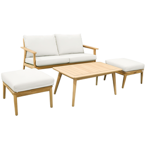 Solid Acacia <b>Wood</b> <b>Sofa</b> Set with White Cushions OEM Minimalist Modern Coffee Table Garden Patio Balcony Furniture Outdoor - Product Image 3