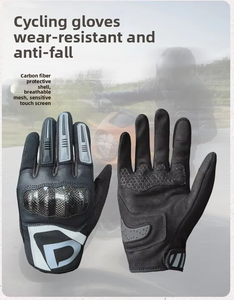 Full <b>Finger</b> Touch Screen Racing <b>Gloves</b> Carbon Fiber Shell Anti-Fall Protection Breathable Leather Unisex Cycling All Seasons - Product Image 4