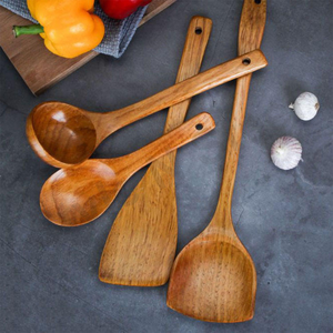 Juego de Utensilios de Cocina de Madera Natural, 4 Piezas, Cucharas, Espátula, Resistentes al Calor, Herramientas de Cocina - Product Image 1