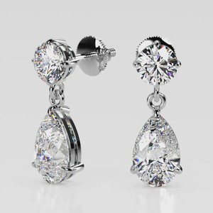 Classic Luxury Round Cut Diamond Drop Stud <b>Earrings</b> with Screw <b>Back</b> 18K Gold IGI Certified Double Diamond Fine Jewelry - Product Image 1