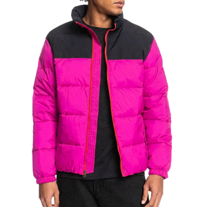 Chaqueta Acolchada para Hombre, Color Rojo y Negro, con Cuello Alto y Cierre, Resistente al Viento, Abrigo Casual de Invierno, Relleno Grueso de Poliéster - Product Image 3