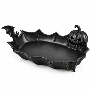 Bandeja Decorativa de Aluminio con Diseño de Murciélago y Calabaza para Halloween, Ideal para Decoración de Interiores Oscuros |   Bandeja de Servir Gótica para Exhibición de Dulces en Fiestas, Regalo Único - Product Image 1