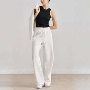 Pantalon de yoga évasé taille mi-haute avec couche d'air confortable, cordon de serrage à la taille et poches, motif uni, en toile, style jogger - Product Image 3