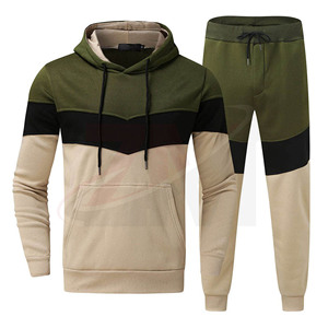 Conjunto Deportivo de Hombre con Capucha y Pantalones Deportivos en Bloques de Color, Estilo Casual, Manga Larga, para Otoño, Transpirable, 100% Poliéster y Algodón - Product Image 1