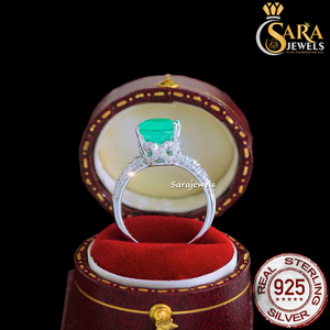 Anillo de Plata 925 con Gema Ovalada de Esmeralda de Alta Calidad para Mujer, Estilo Clásico de Compromiso, Piedra de Nacimiento de Mayo, de la India - Product Image 3