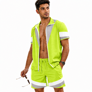 Custom Men's Summer Sportswear Tracksuit Set <b>Zip</b> Shirt and Shorts with OEM Custom Logo - Product Image 3
