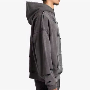 Sweat à capuche vintage délavé et vieilli, style streetwear, en mélange de coton épais, fournisseur en gros OEM ODM - Product Image 3