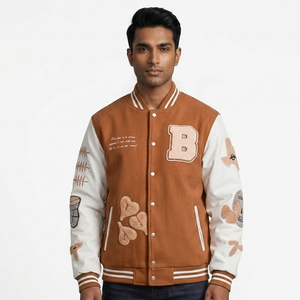 Custom Logo Canvas Varsity <b>Jacket</b> for <b>Men</b> Street Style Black Embroidery Breathable Windproof 100% Cotton - Product Image 5