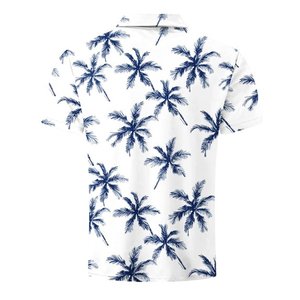เสื้อโปโลแขนสั้นพิมพ์ลายต้นปาล์มสีขาวสำหรับผู้ชาย ผ้าฝ้ายป๊อปลินระบายอากาศได้ดี ทรงปกติ - Product Image 3