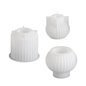 Moule en silicone pour bougie en résine de gypse, porte-bougie rond à rayures, bougeoir, coupe à bougie - Product Image 5