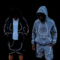 Ensemble de survêtement en nylon pour homme avec logo personnalisé OEM, veste coupe-vent et short imperméables avec bordure réfléchissante, vêtements de sport