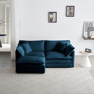<b>Small</b> Living Space Solution Chenille Two-Seater Loveseat Ottoman with 1 Footrest L Shaped Sectional <b>Sofa</b> - Product Image 3