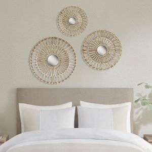 Round Natural Fiber and <b>Mirror</b> 3-Piece <b>Wall</b> Decor <b>Set</b> - Product Image 1
