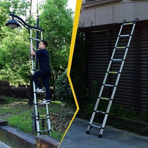 9.5 Foot Aluminum Button Telescopic Ladder with 2 Triangular Stabilizers and Hooks Multi-Purpose Ladder - Product Image 6