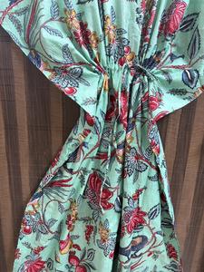 Women Mint Floral Bird Print 100% Cotton Breathable <b>Kaftan</b> Dress Handmade Regular Fit Boho <b>Summer</b> Daily Resort Wear - Product Image 6