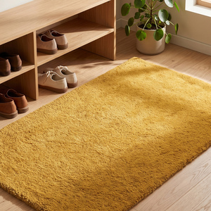 Alfombra de Lana Amarilla Mostaza, Hecha a Mano, Antideslizante, de Pelo Medio, Suave y Afelpada, con Base de Silicona y Algodón para Dormitorio o Sala de Estar - Product Image 1
