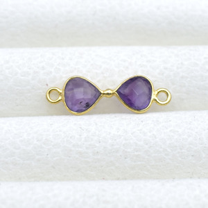 Amethyst Pear Bow Connector 6mm Brass And <b>Silver</b> Bezel Heart <b>Charm</b> | Purple Crystal Jewelry Making Connector for Healing And Lov - Product Image 4
