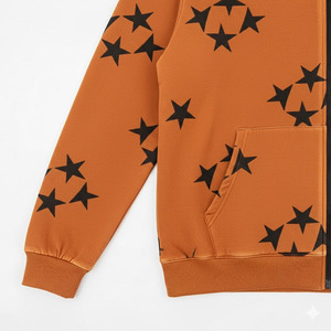 Sweat-shirt à capuche zippé orange pour homme, en coton molletonné, imprimé étoiles, style décontracté automne, coupe classique, avec poches, à prix abordables - Product Image 3